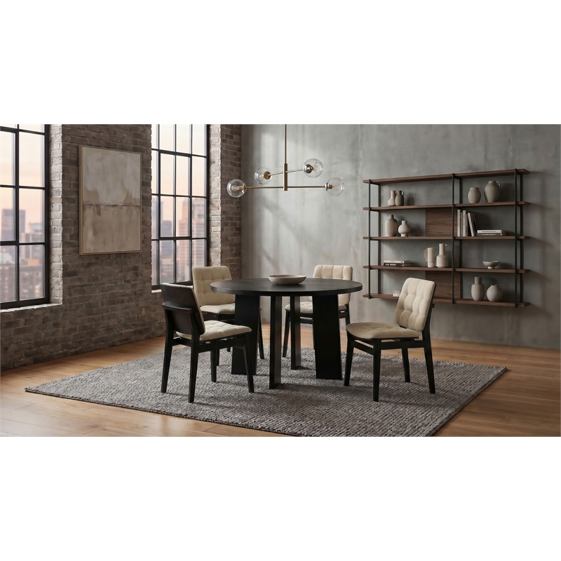 Pemberly Row 5-Piece Round Velvet and Wood Dining Set in Cream/Black