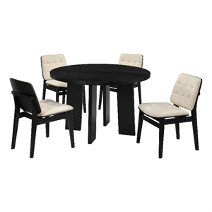 Pemberly Row 5-Piece Round Velvet and Wood Dining Set in Cream/Black