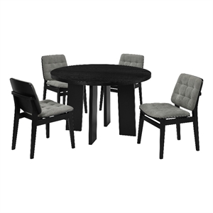 Pemberly Row 5-Piece Wood and Velvet Dining Set in Gray/Black