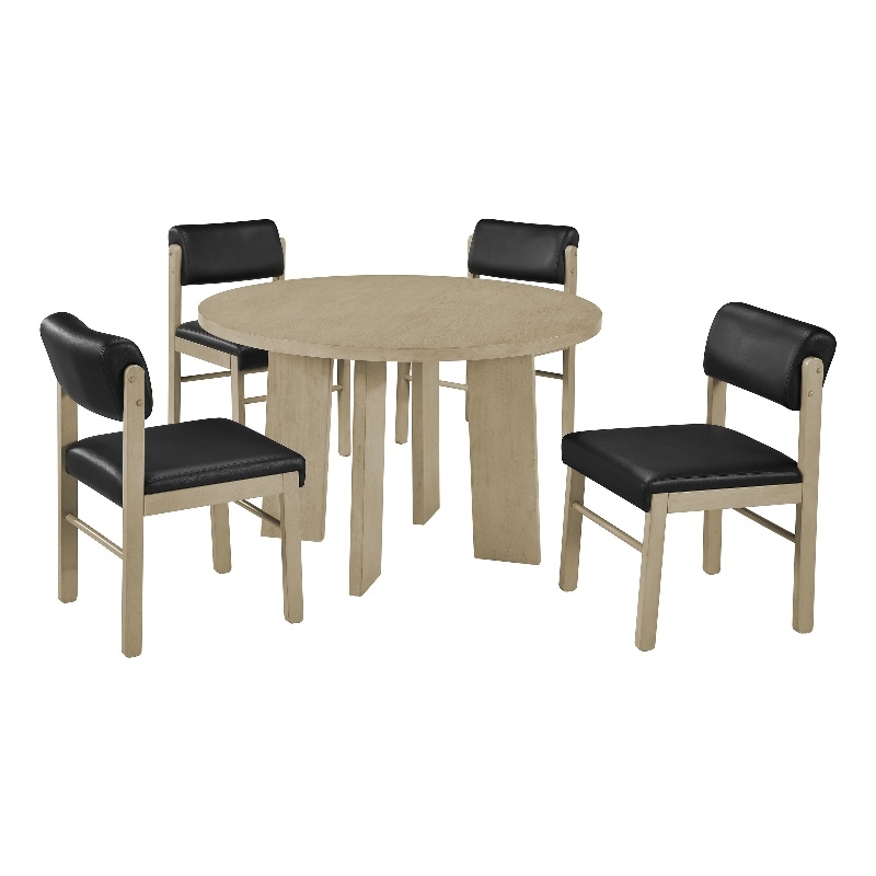 Pemberly Row 5-Piece Faux Leather and Wood Dining Set in Black/Natural Oak