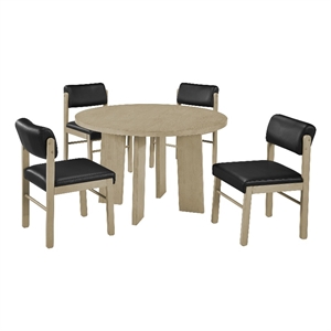 Pemberly Row 5-Piece Faux Leather and Wood Dining Set in Black/Natural Oak