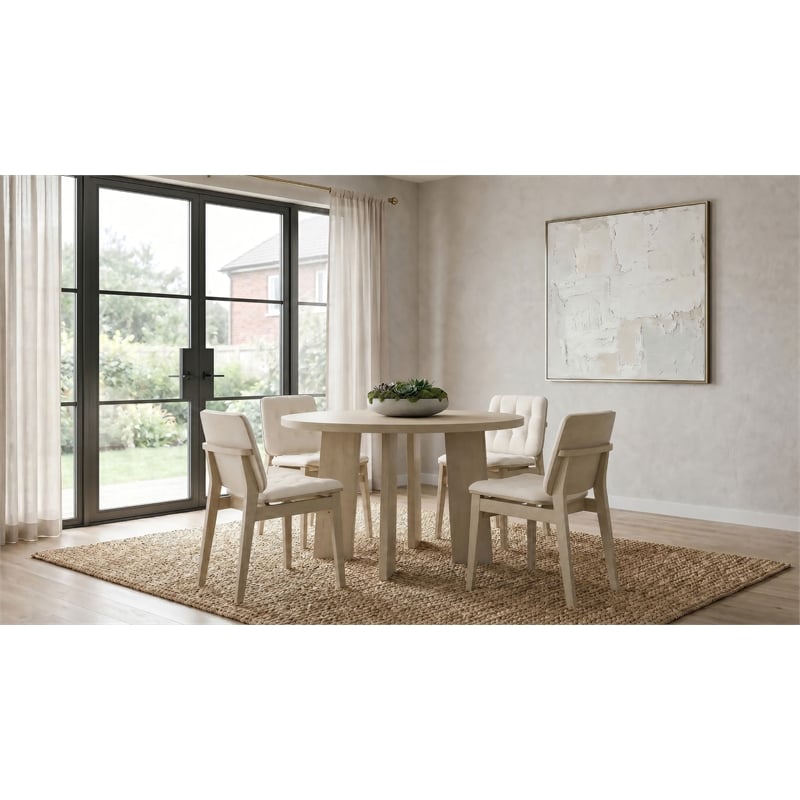 Pemberly Row 5-Piece Round Wood Dining Set in Cream/Natural Oak