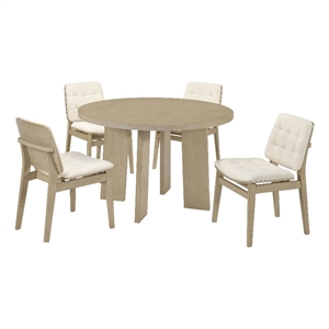Pemberly Row 5-Piece Round Wood Dining Set in Cream/Natural Oak