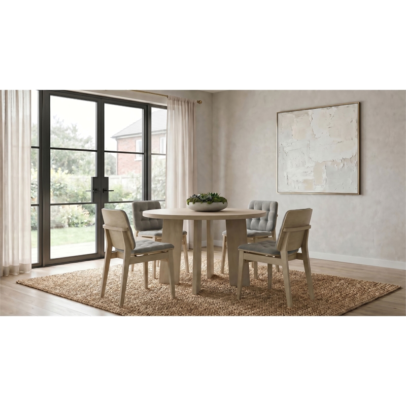 Pemberly Row 5-Piece Wood and Velvet Dining Set in Gray/Natural Oak