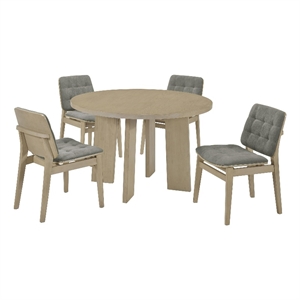 Pemberly Row 5-Piece Wood and Velvet Dining Set in Gray/Natural Oak
