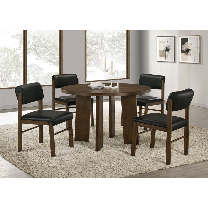 Pemberly Row 5-Piece Faux Leather and Wood Dining Set in Black/Walnut