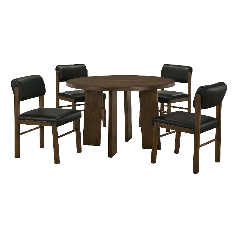 Pemberly Row 5-Piece Faux Leather and Wood Dining Set in Black/Walnut