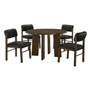Pemberly Row 5-Piece Faux Leather and Wood Dining Set in Black/Walnut