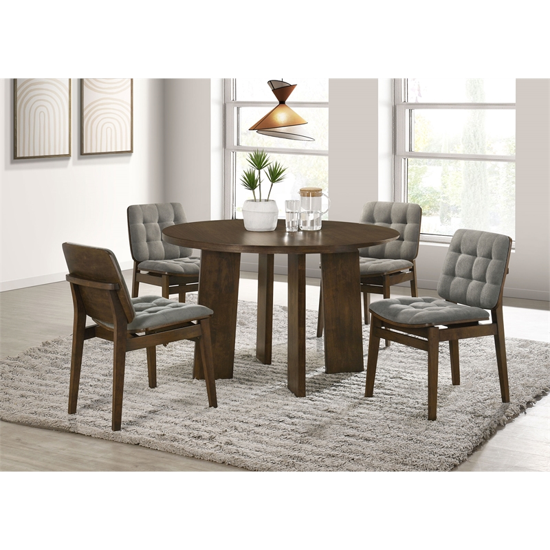 Pemberly Row 5-Piece Wood and Velvet Dining Set in Gray/Walnut