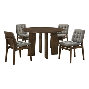 Pemberly Row 5-Piece Wood and Velvet Dining Set in Gray/Walnut