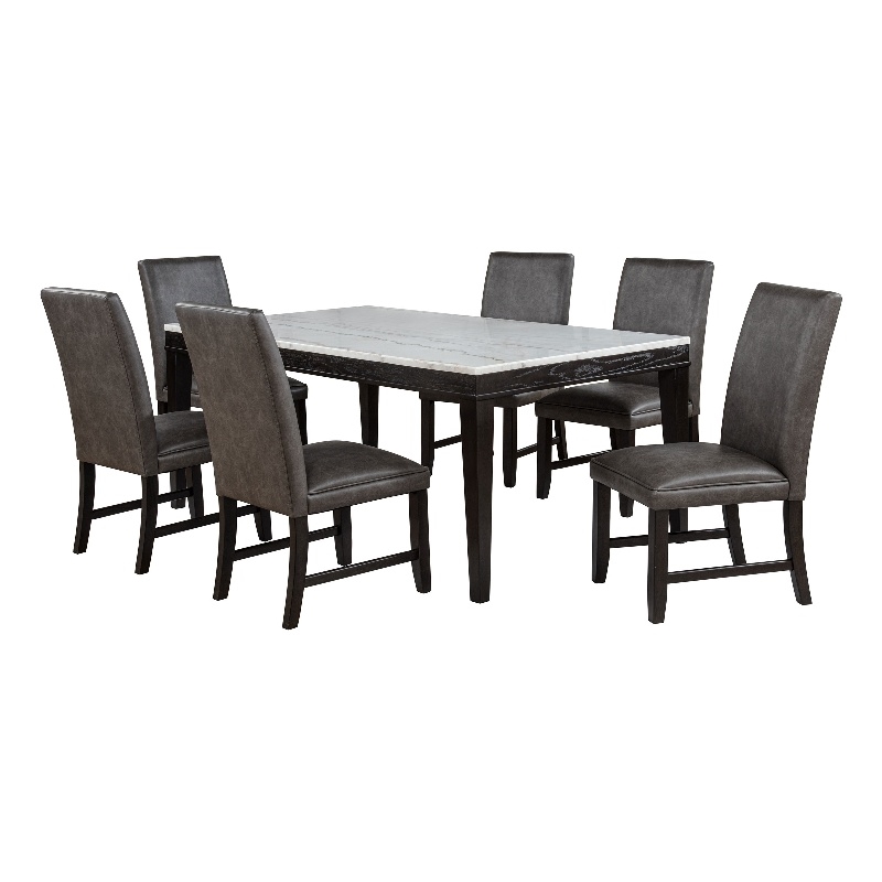 Pemberly Row 7-Piece Wood and Faux Leather Dining Set in Gray/Coffee Bean