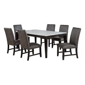 Pemberly Row 7-Piece Wood and Faux Leather Dining Set in Gray/Coffee Bean