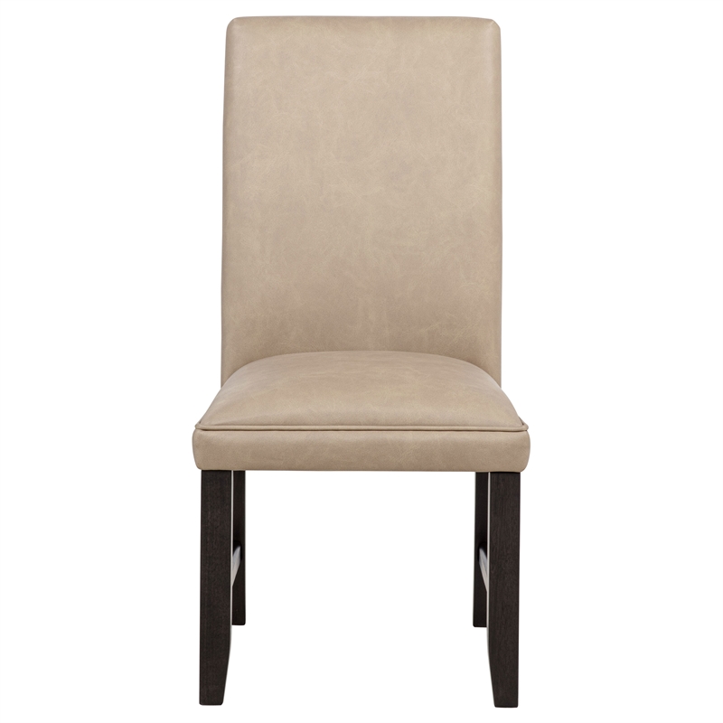 Pemberly Row 7-Piece Wood and Faux Leather Dining Set in Tan/Coffee Bean