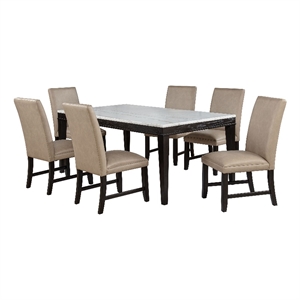 Pemberly Row 7-Piece Wood and Faux Leather Dining Set in Tan/Coffee Bean