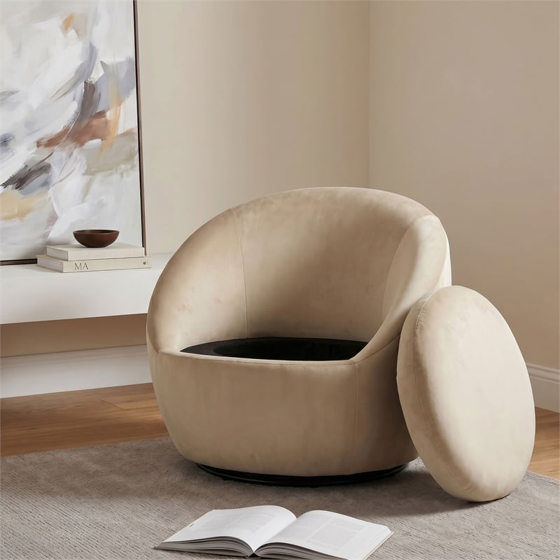 Pemberly Row Contemporary Velvet Upholstered Swivel Accent Chair in Camel