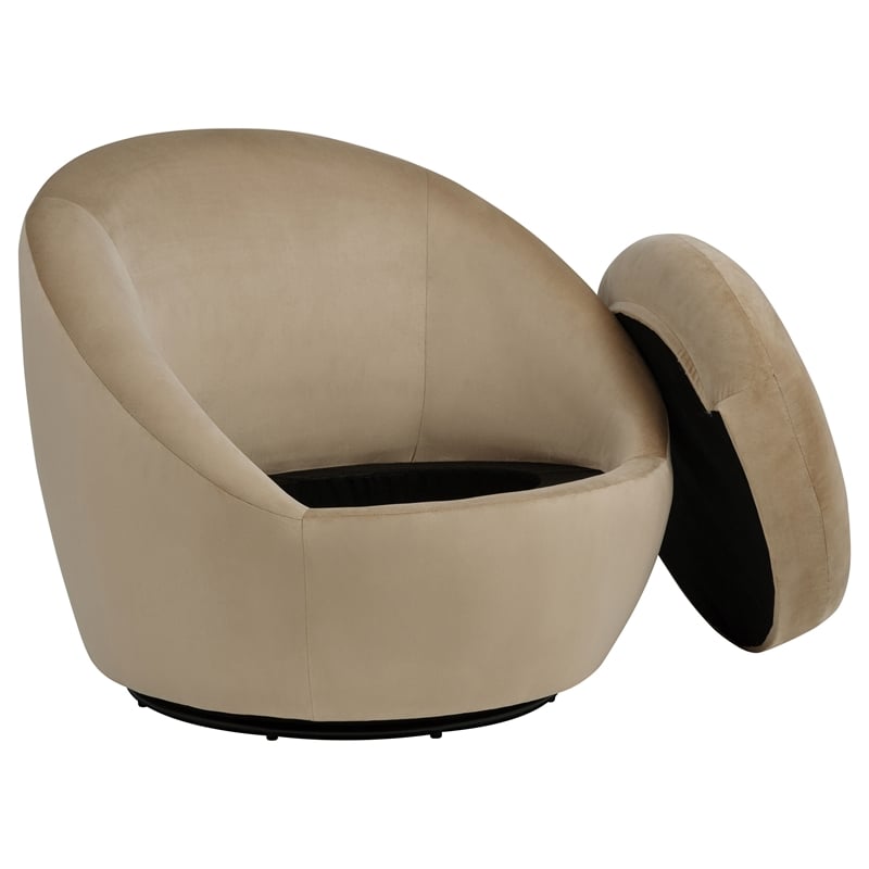 Pemberly Row Contemporary Velvet Upholstered Swivel Accent Chair in Camel