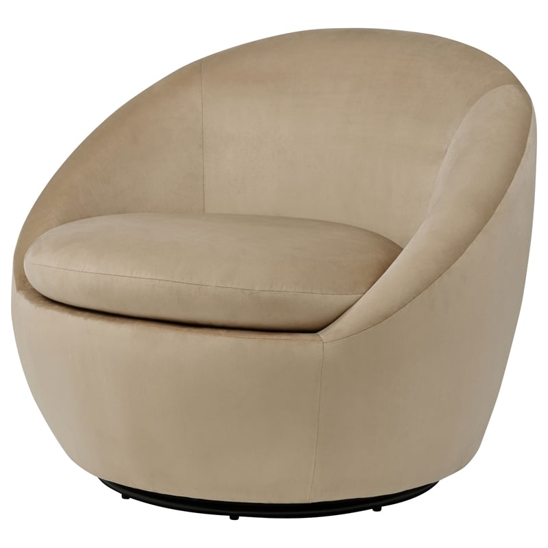 Pemberly Row Contemporary Velvet Upholstered Swivel Accent Chair in Camel