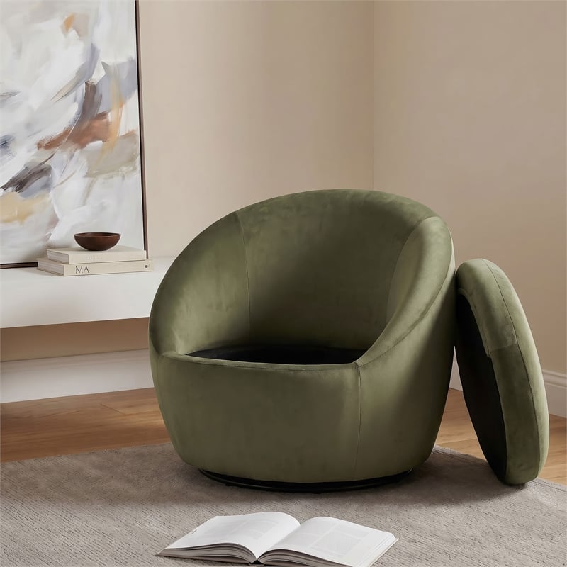 Pemberly Row Contemporary Velvet Upholstered Swivel Accent Chair in Olive