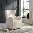 Pemberly Row Faux Fur Fabric Wingback Lounge Accent Chair in Ivory