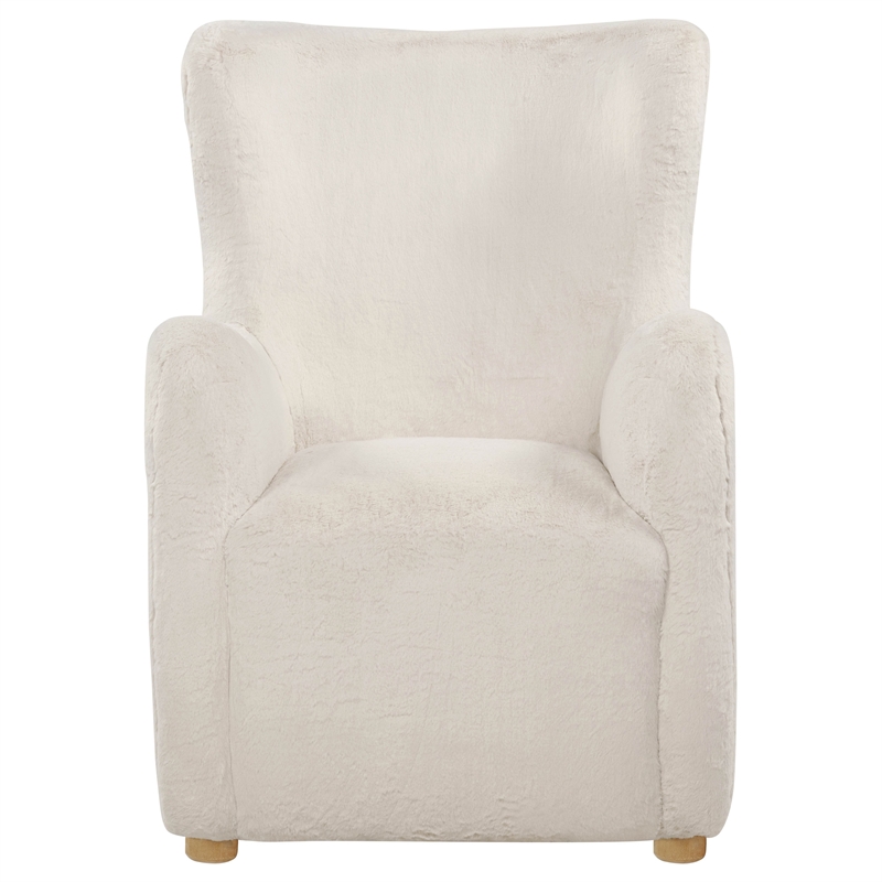 Pemberly Row Faux Fur Fabric Wingback Lounge Accent Chair in Ivory