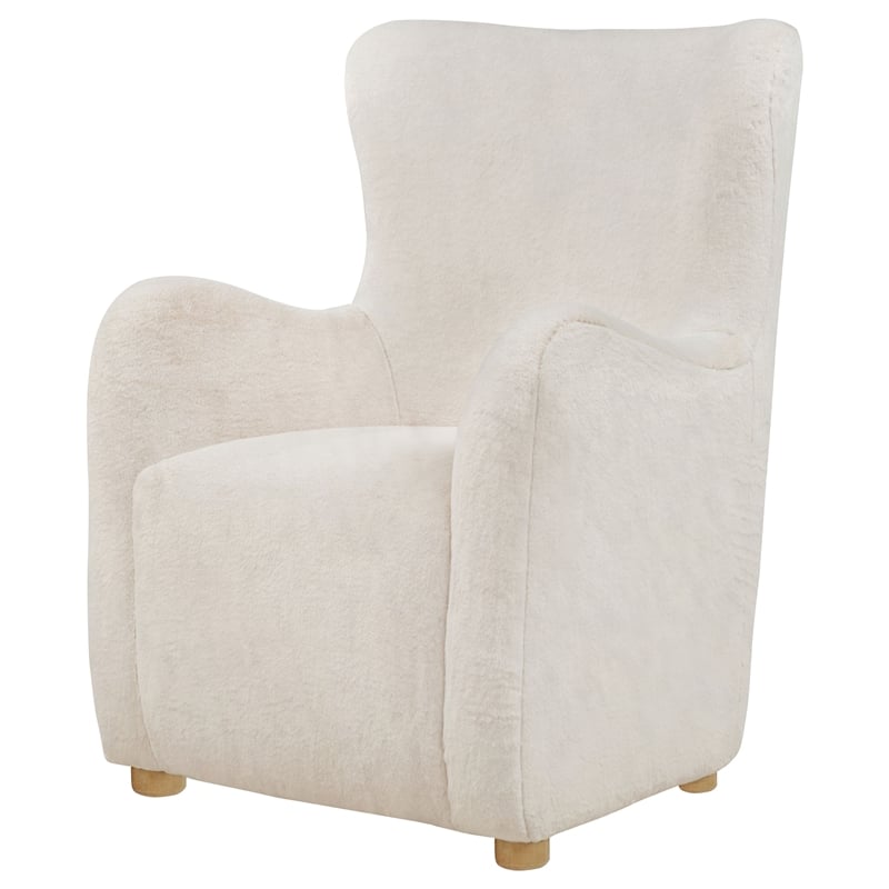 Pemberly Row Faux Fur Fabric Wingback Lounge Accent Chair in Ivory