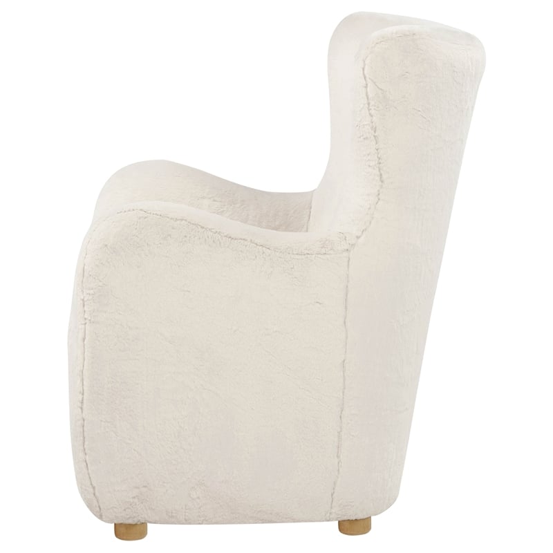 Pemberly Row Faux Fur Fabric Wingback Lounge Accent Chair in Ivory
