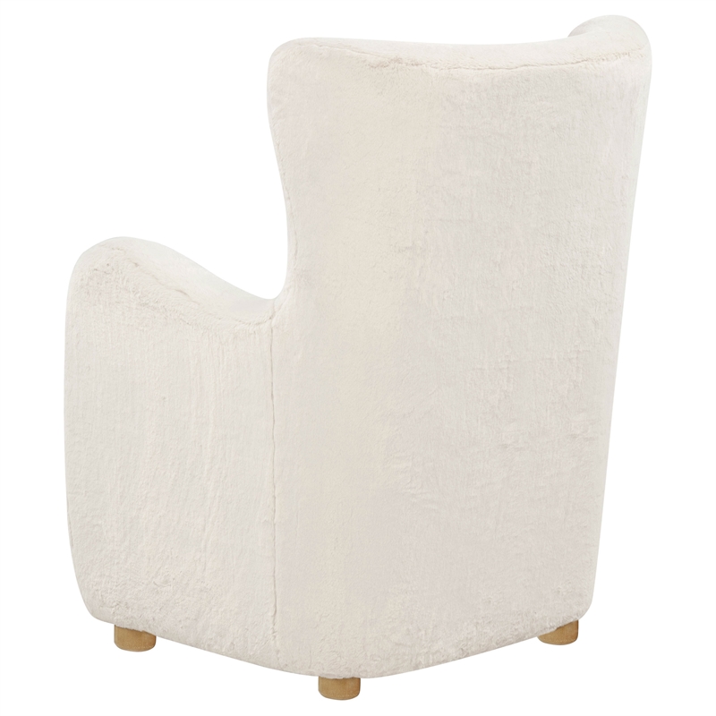 Pemberly Row Faux Fur Fabric Wingback Lounge Accent Chair in Ivory
