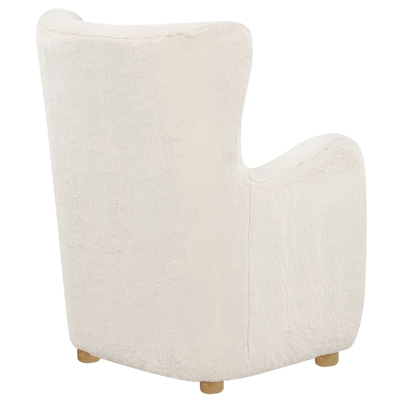 Pemberly Row Faux Fur Fabric Wingback Lounge Accent Chair in Ivory