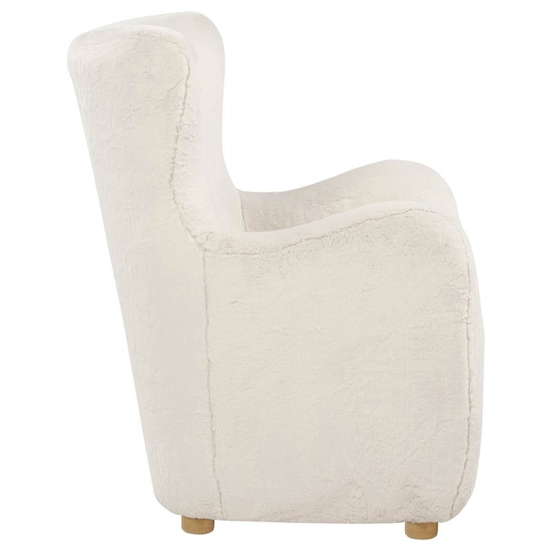 Pemberly Row Faux Fur Fabric Wingback Lounge Accent Chair in Ivory