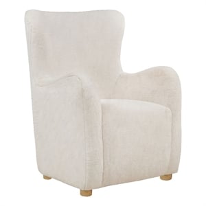 Pemberly Row Faux Fur Fabric Wingback Lounge Accent Chair in Ivory