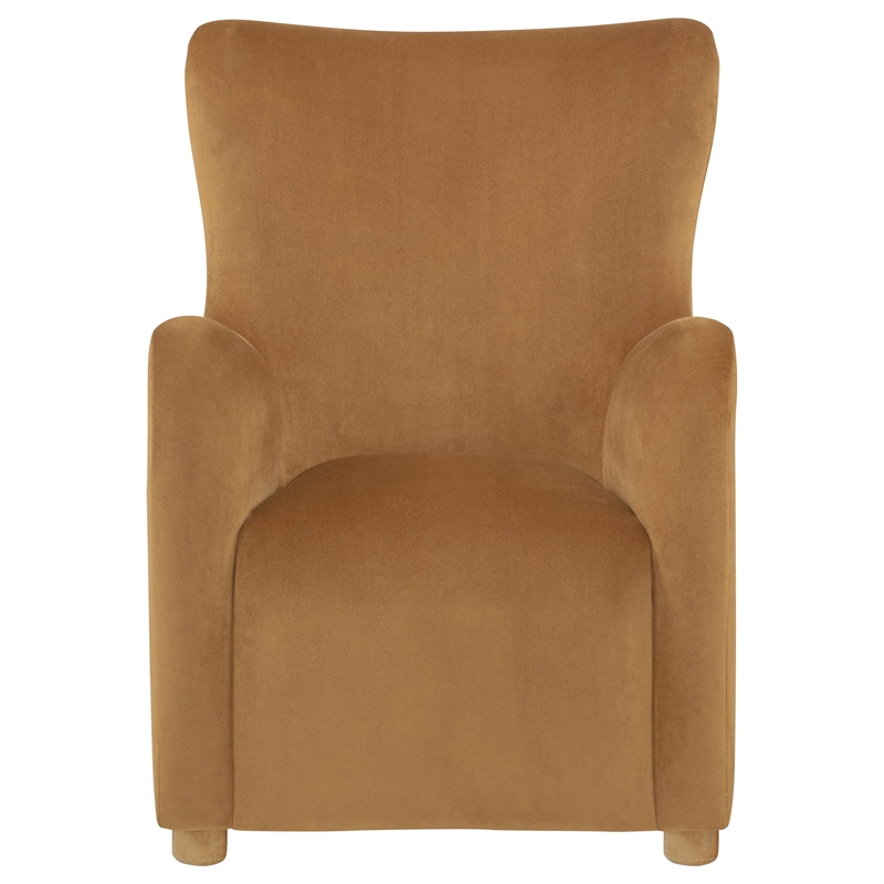 Pemberly Row Velvet Wingback Lounge Accent Chair in Cognac Brown