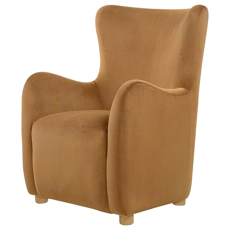 Pemberly Row Velvet Wingback Lounge Accent Chair in Cognac Brown