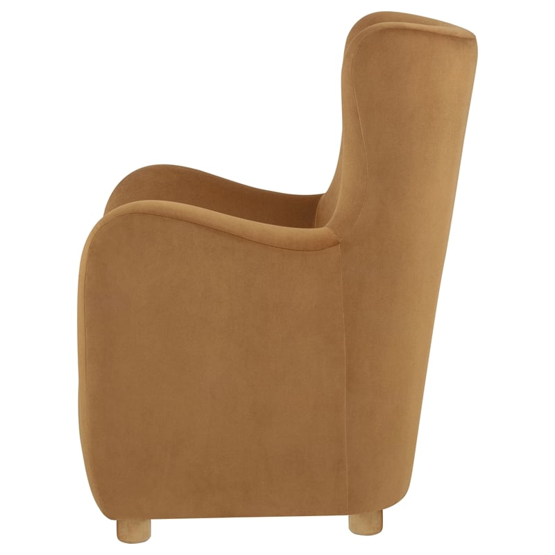 Pemberly Row Velvet Wingback Lounge Accent Chair in Cognac Brown