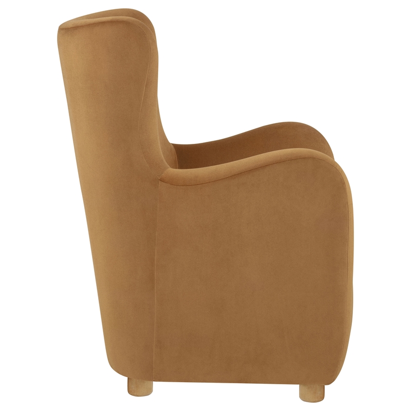 Pemberly Row Velvet Wingback Lounge Accent Chair in Cognac Brown
