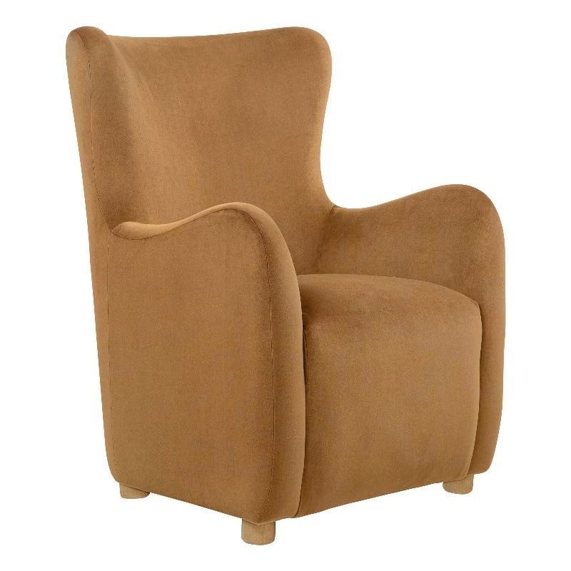 Pemberly Row Velvet Wingback Lounge Accent Chair in Cognac Brown