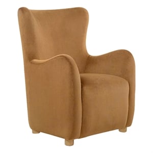 Pemberly Row Velvet Wingback Lounge Accent Chair in Cognac Brown