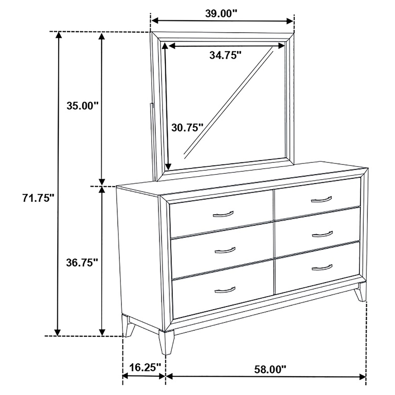 Pemberly Row 6-Drawer Transitional Wood Dresser and Mirror in Light Taupe