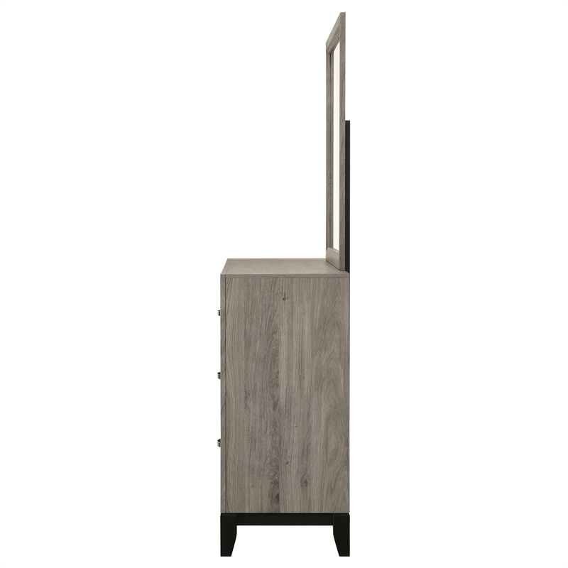 Pemberly Row 6-Drawer Transitional Wood Dresser and Mirror in Light Taupe