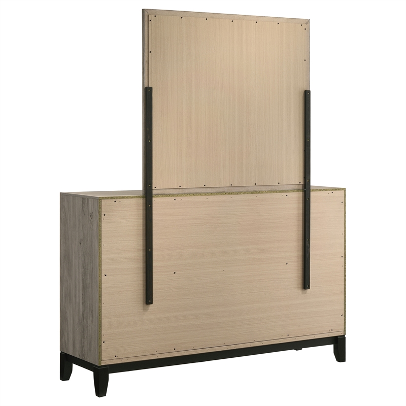Pemberly Row 6-Drawer Transitional Wood Dresser and Mirror in Light Taupe