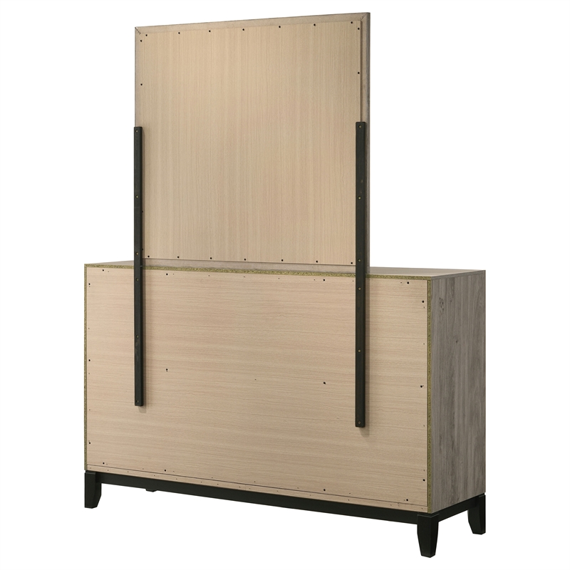 Pemberly Row 6-Drawer Transitional Wood Dresser and Mirror in Light Taupe