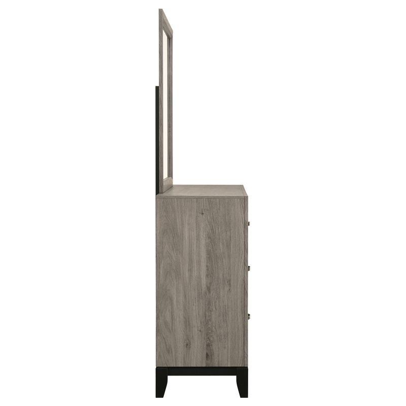 Pemberly Row 6-Drawer Transitional Wood Dresser and Mirror in Light Taupe