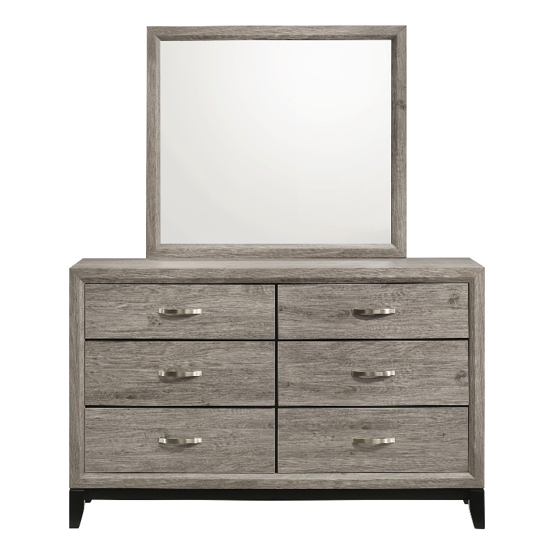 Pemberly Row 6-Drawer Transitional Wood Dresser and Mirror in Light Taupe