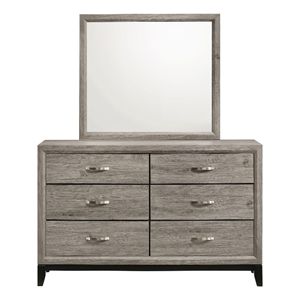 Pemberly Row 6-Drawer Transitional Wood Dresser and Mirror in Light Taupe