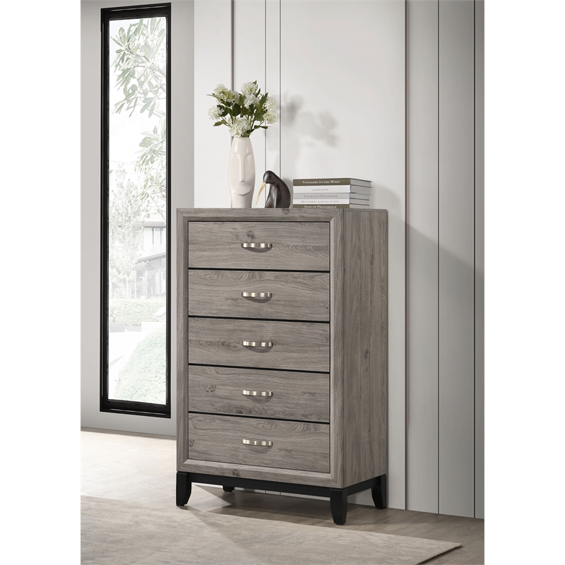 Pemberly Row 5-Drawer Transitional Wood Chest of Drawers in Light Taupe