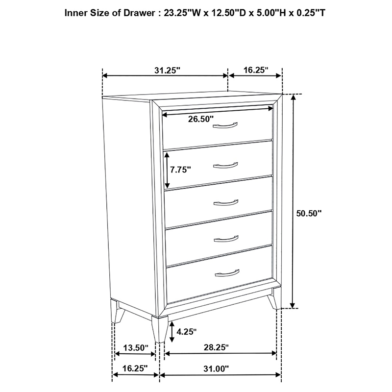 Pemberly Row 5-Drawer Transitional Wood Chest of Drawers in Light Taupe