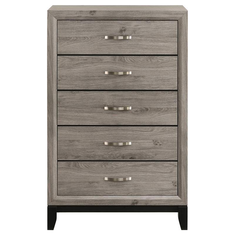 Pemberly Row 5-Drawer Transitional Wood Chest of Drawers in Light Taupe