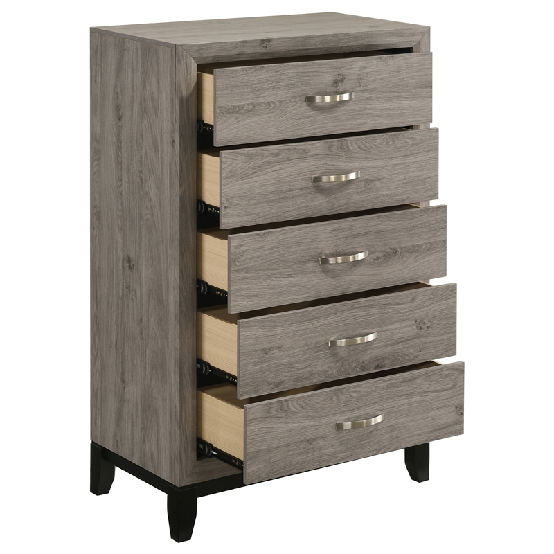 Pemberly Row 5-Drawer Transitional Wood Chest of Drawers in Light Taupe