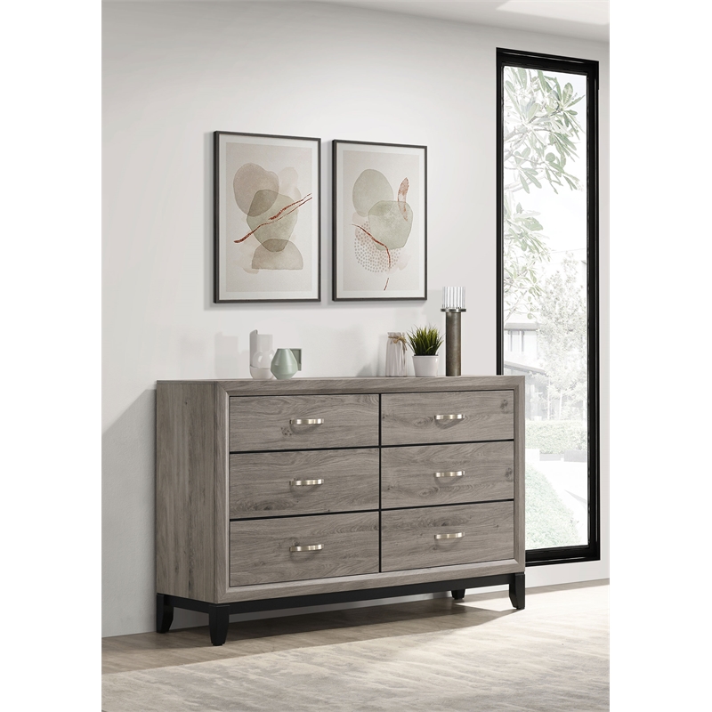 Pemberly Row 6-Drawer Transitional Wood Dresser Cabinet in Light Taupe