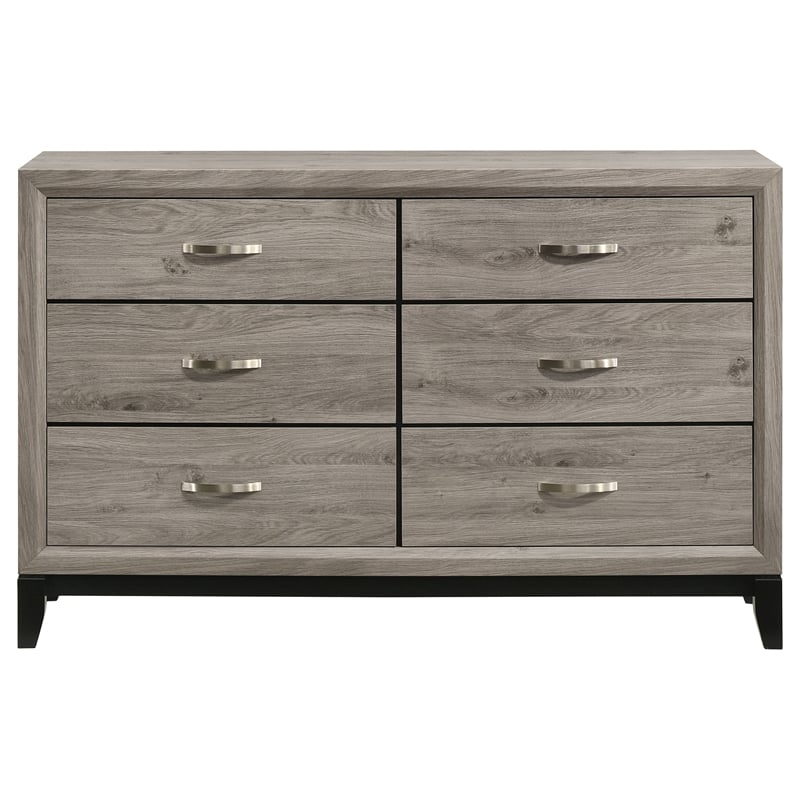 Pemberly Row 6-Drawer Transitional Wood Dresser Cabinet in Light Taupe