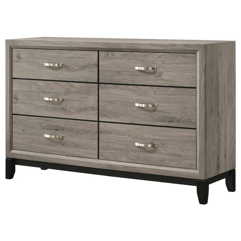 Pemberly Row 6-Drawer Transitional Wood Dresser Cabinet in Light Taupe